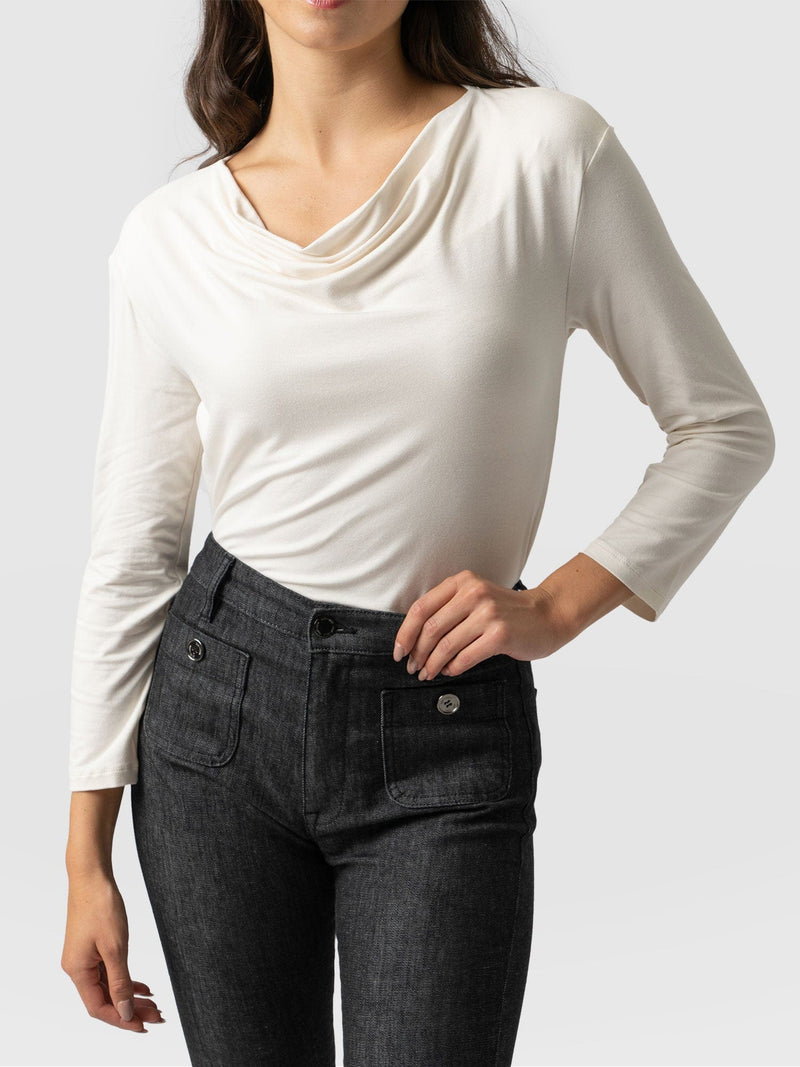 Cowl Neck Tee Long Sleeve - Cream