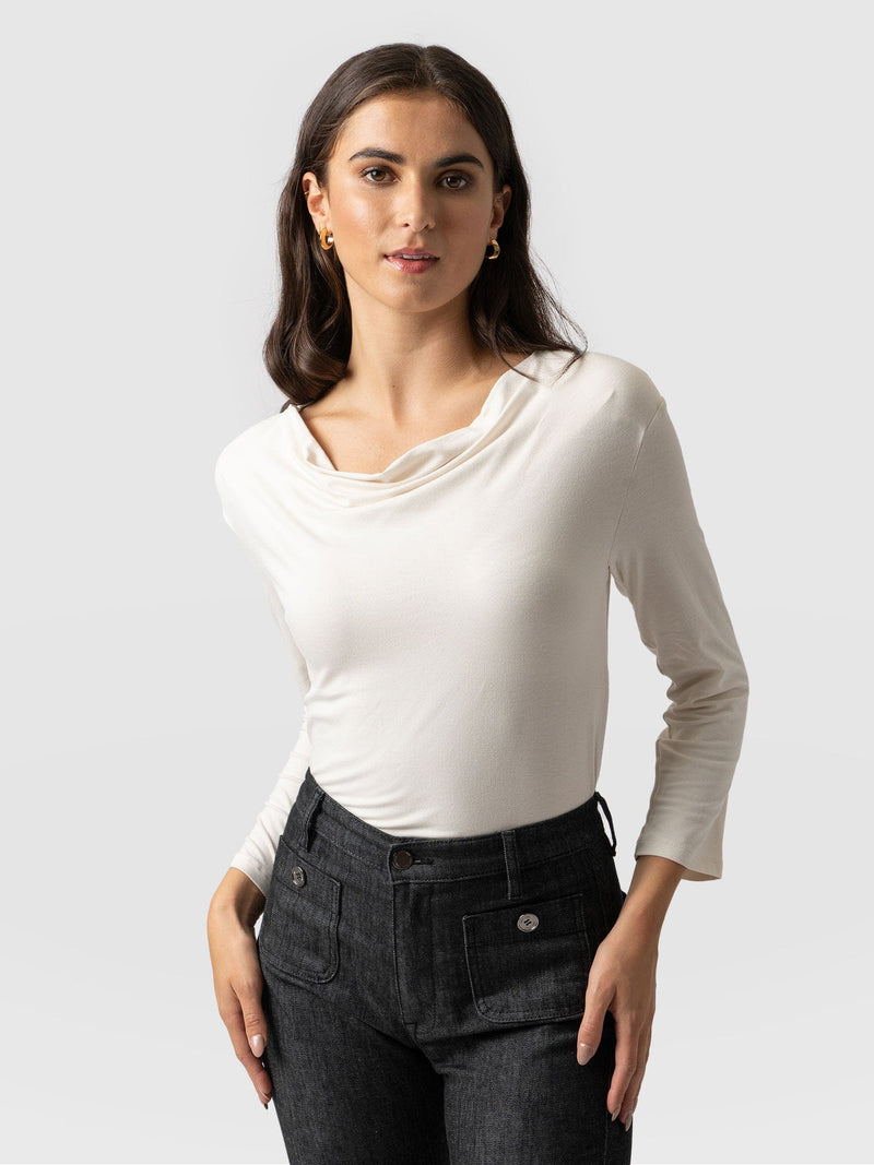 Cowl Neck Tee Long Sleeve - Cream