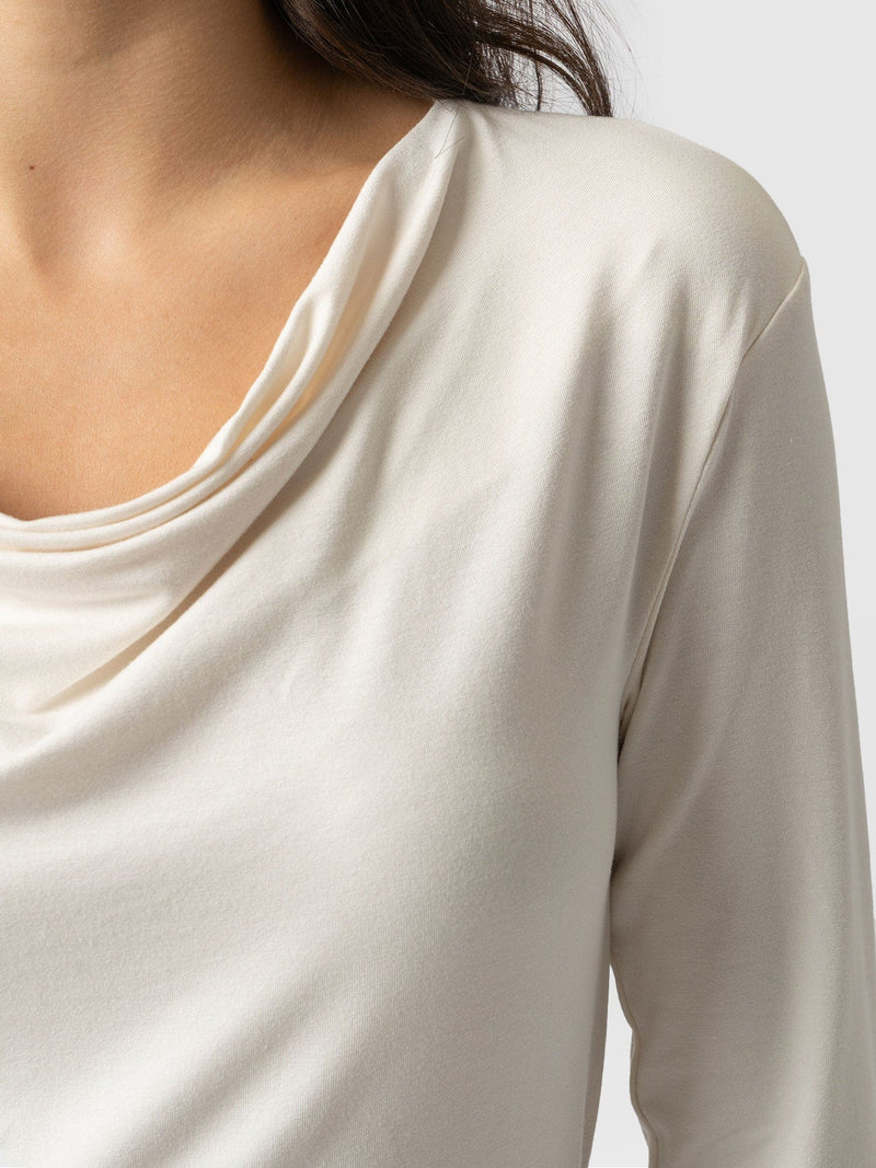 Cowl Neck Tee Long Sleeve - Cream