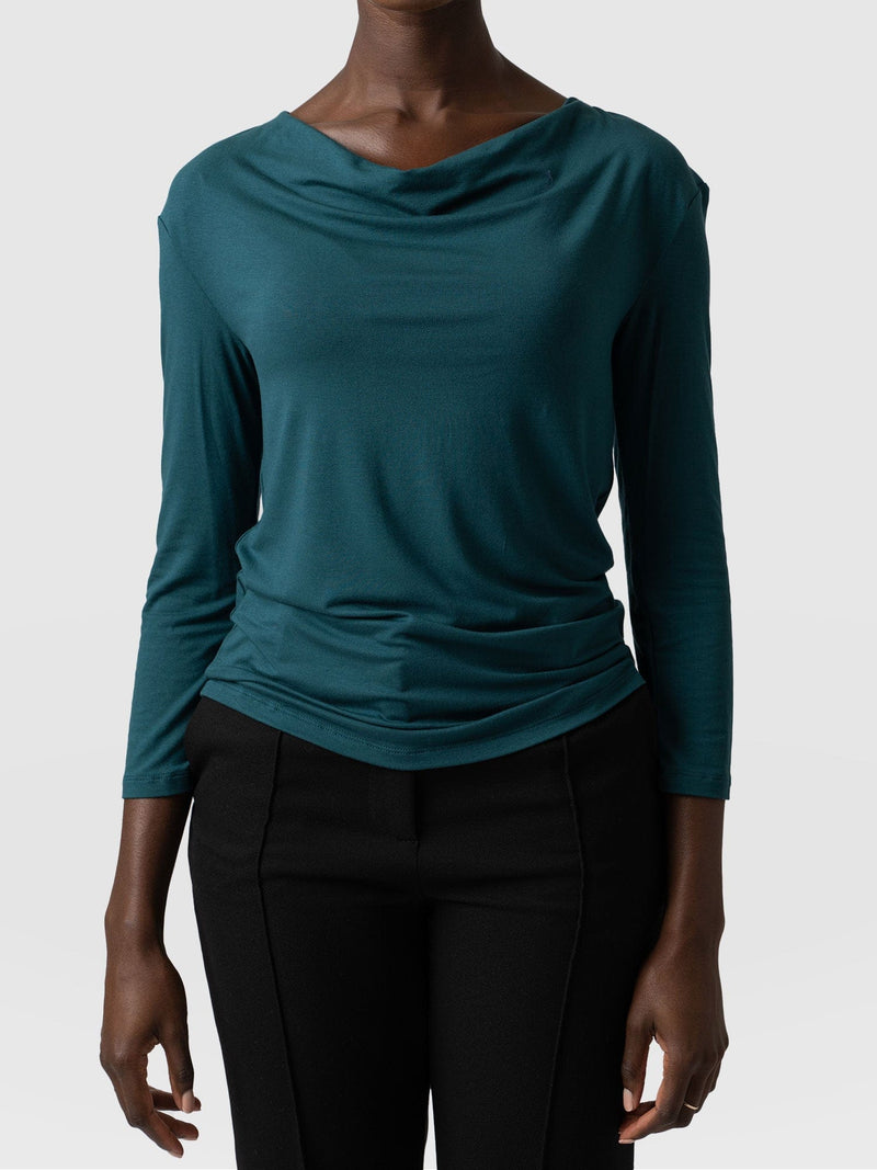 Cowl Neck Tee Long Sleeve - Deep Green