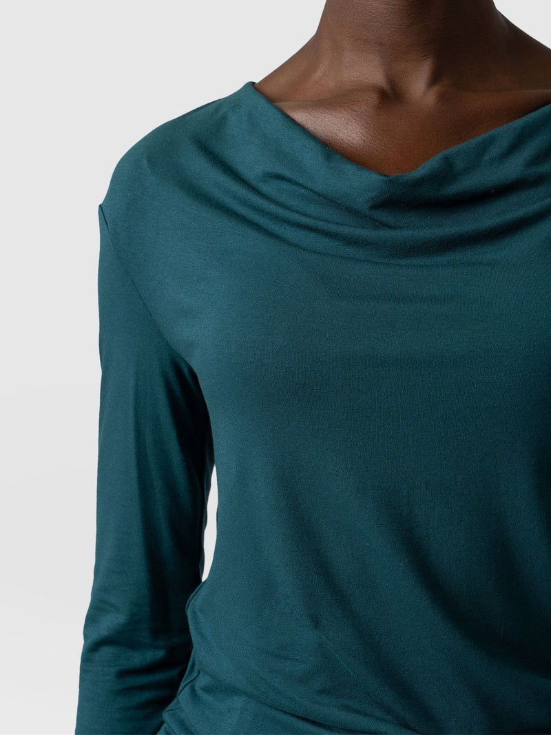 Cowl Neck Tee Long Sleeve - Deep Green