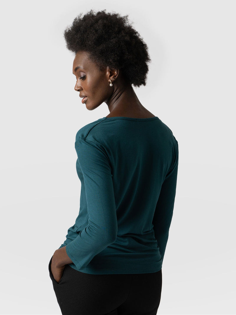 Cowl Neck Tee Long Sleeve - Deep Green