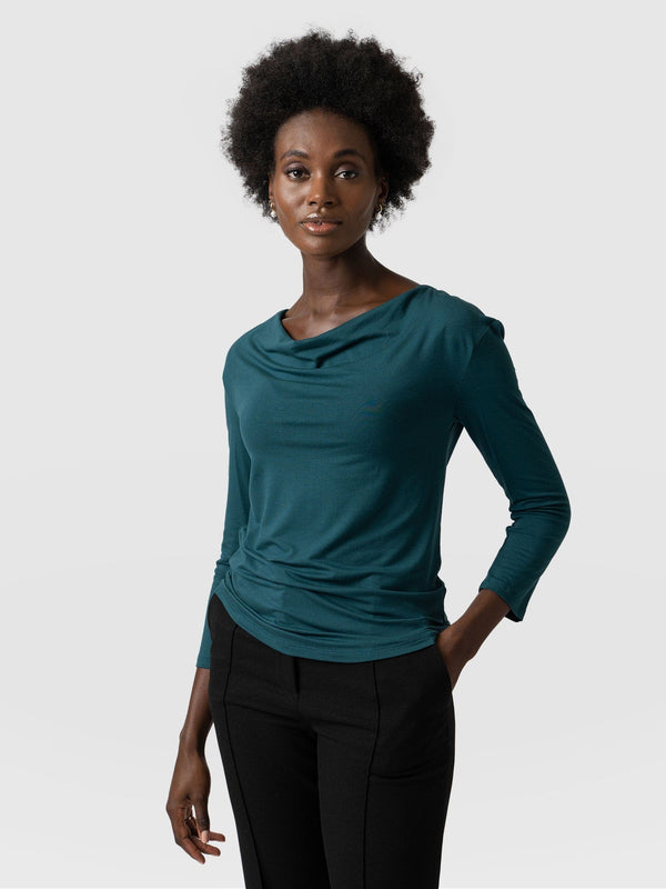 Cowl Neck Tee Long Sleeve - Deep Green