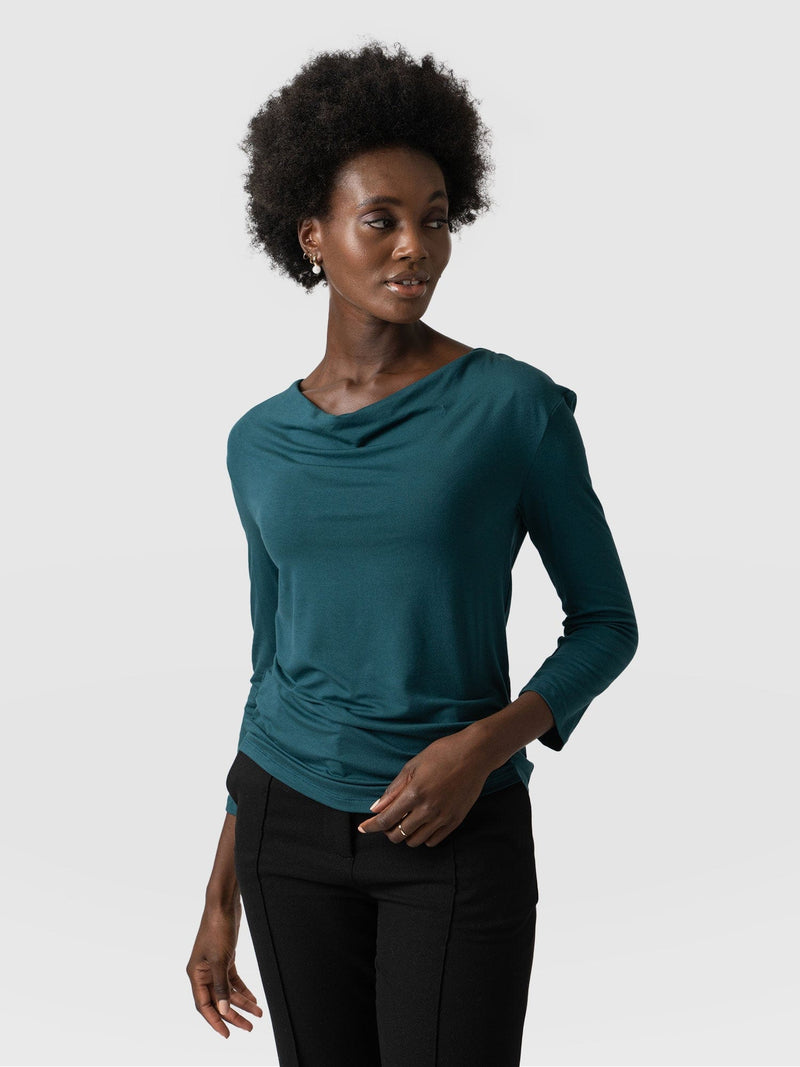 Cowl Neck Tee Long Sleeve - Deep Green