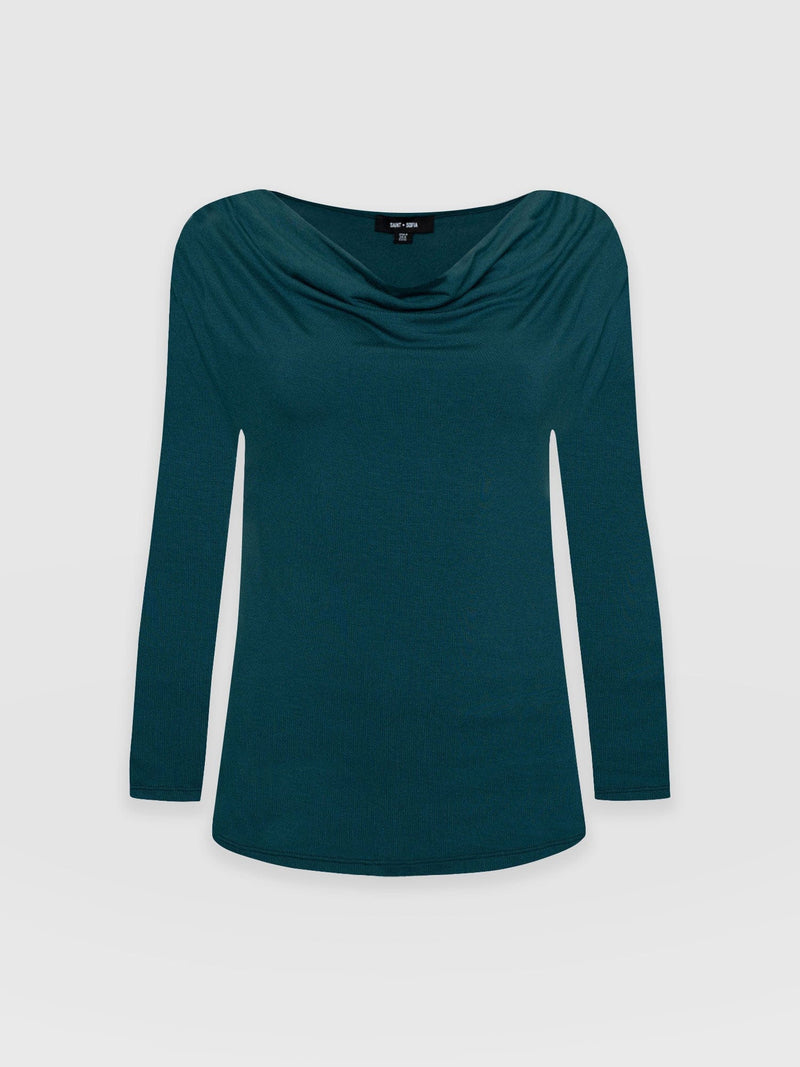 Cowl Neck Tee Long Sleeve - Deep Green