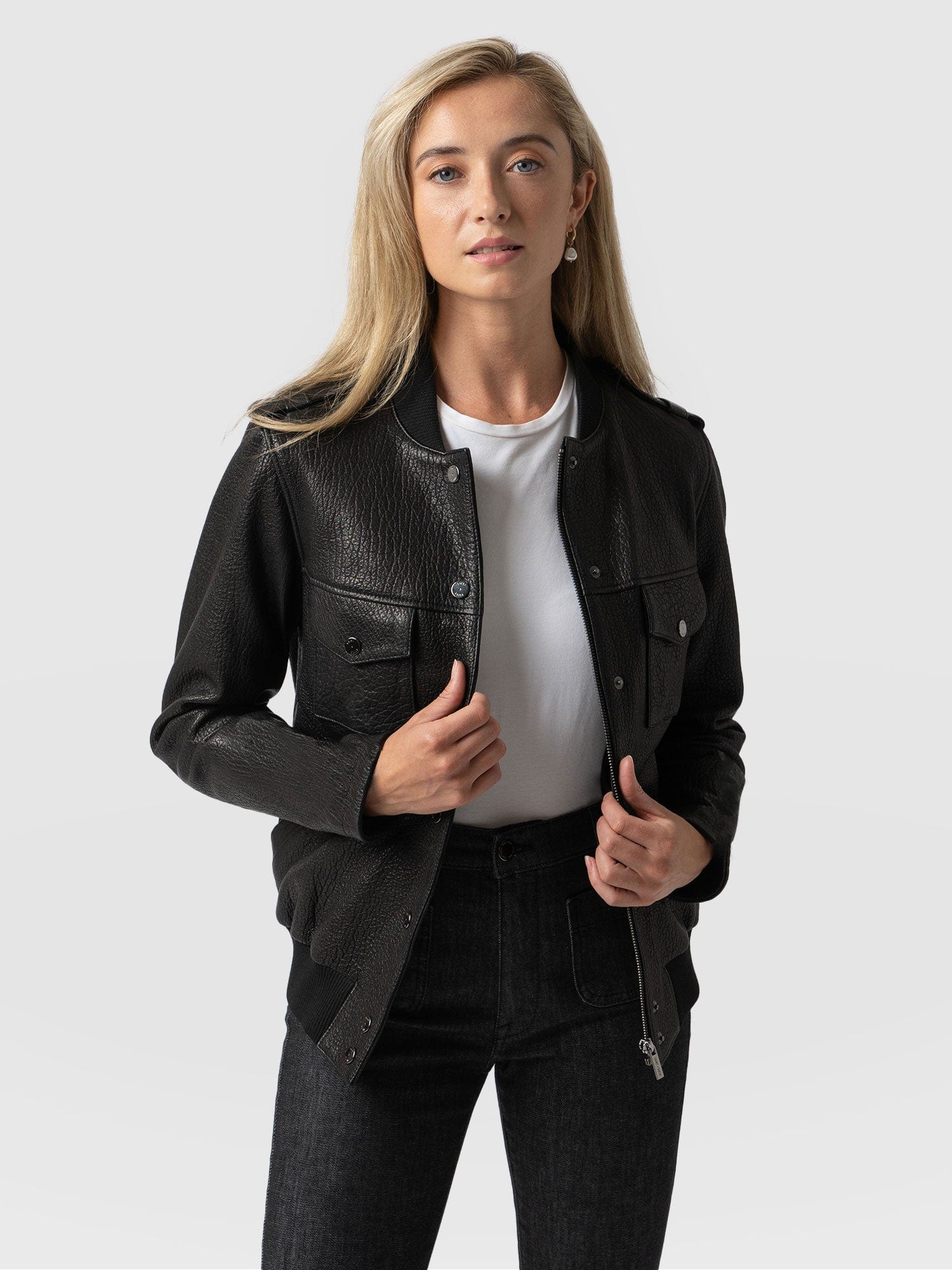 Delphi Leather Bomber Jacket - Black