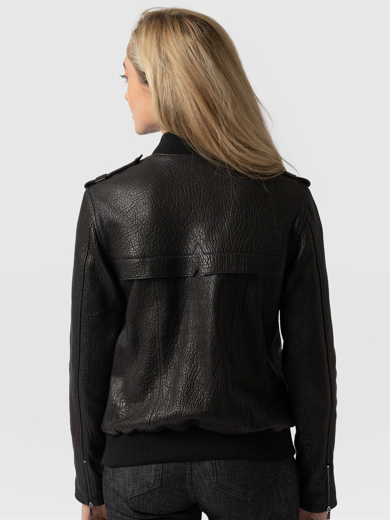 Delphi Leather Bomber Jacket - Black