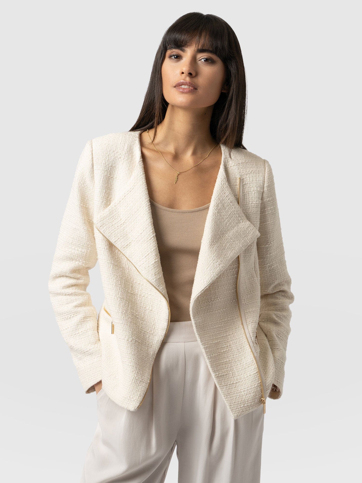 Sutton Asymmetric Jacket - Cream Bouclé