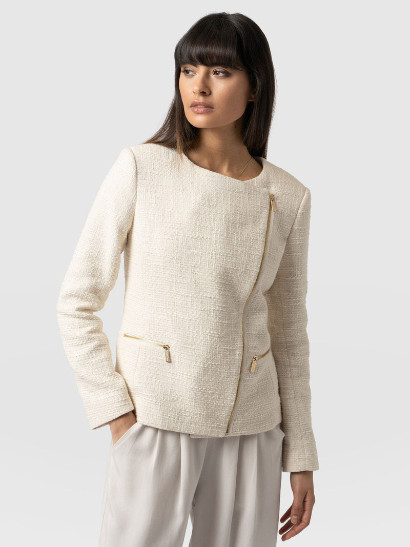 Sutton Asymmetric Jacket - Cream Bouclé