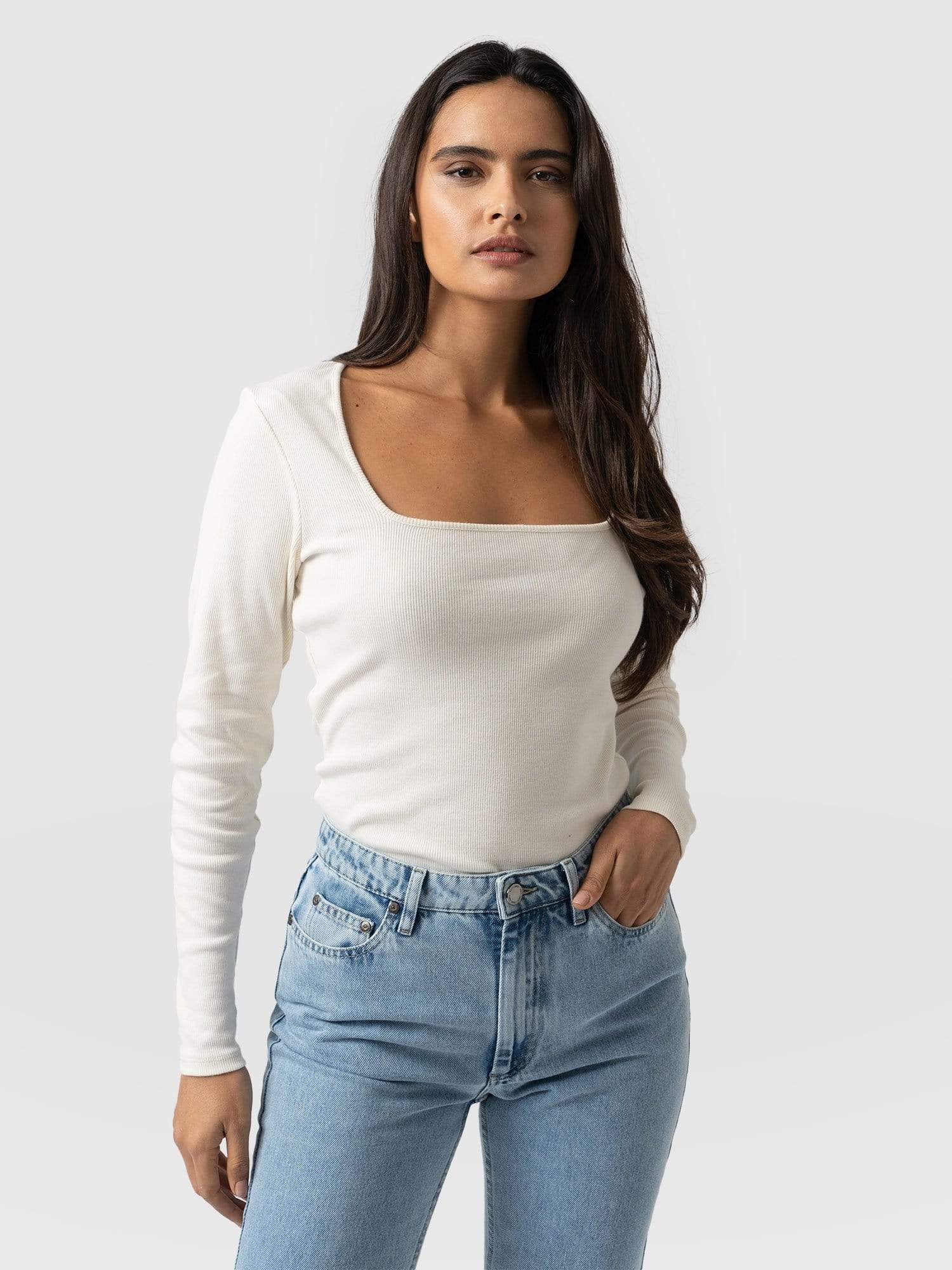 Sloane Ribbed Top - Cream