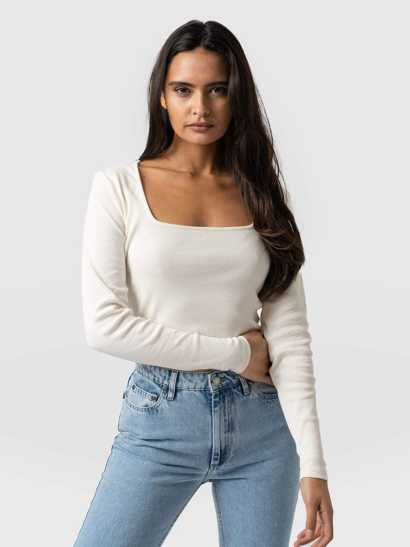 Sloane Ribbed Top - Cream