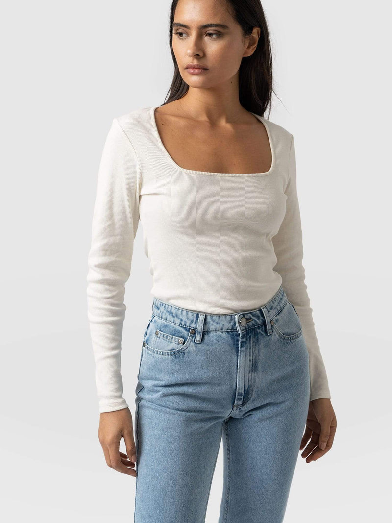 Sloane Ribbed Top - Cream