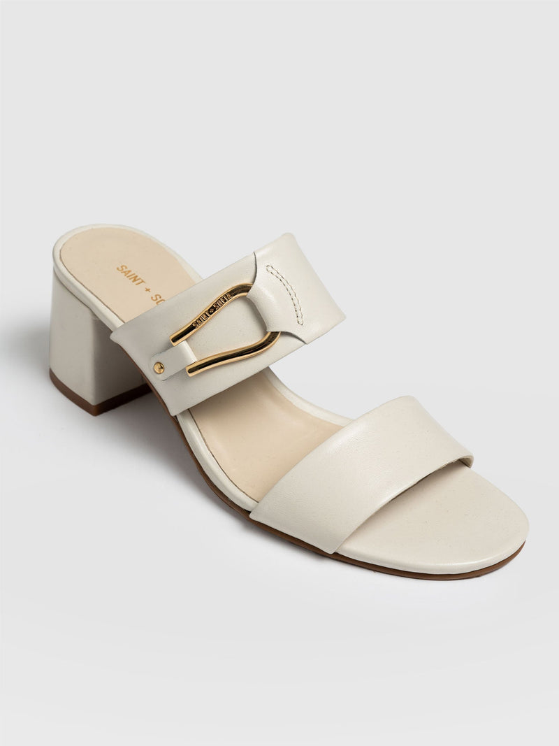 Maida Block Heeled Mules - Cream