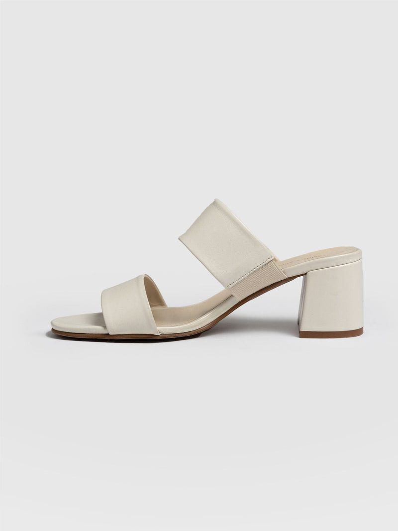 Maida Block Heeled Mules - Cream