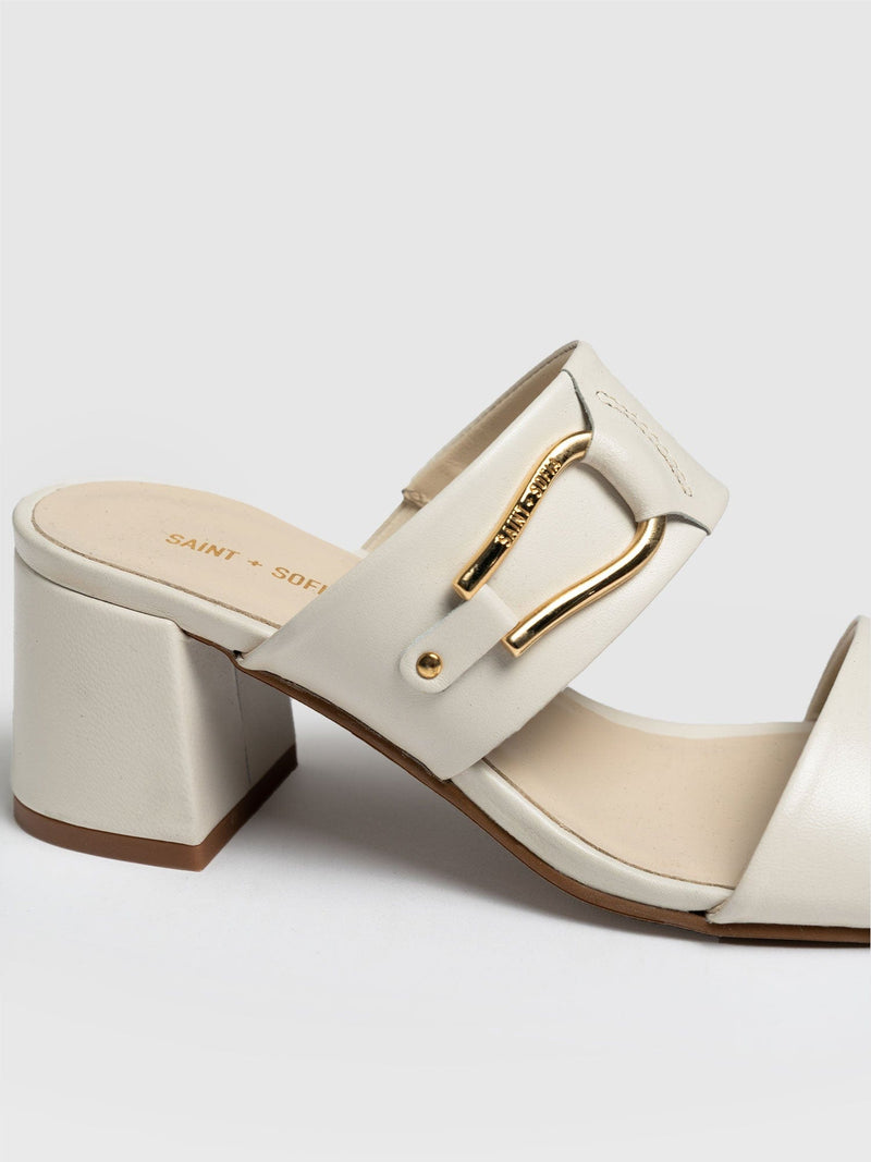 Maida Block Heeled Mules - Cream