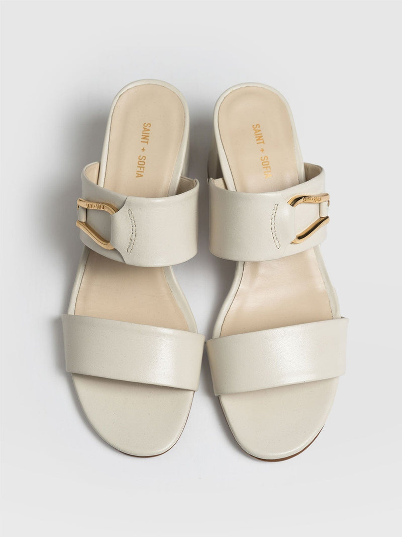 Maida Block Heeled Mules - Cream