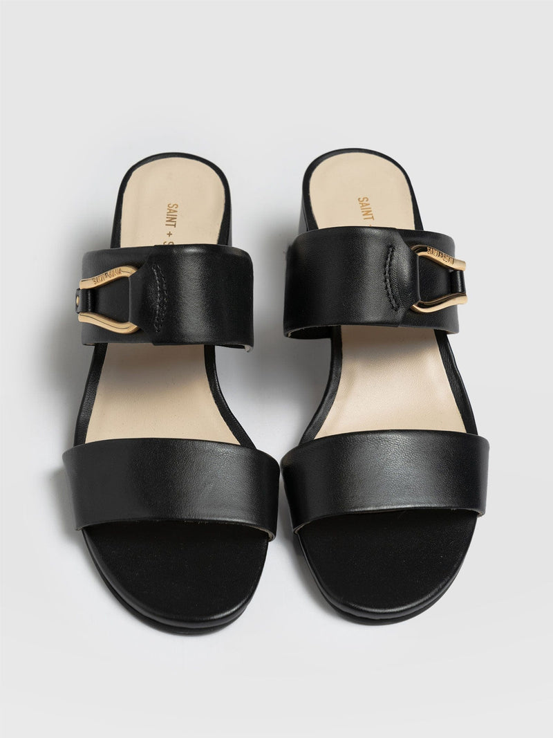 Maida Block Heeled Mules - Black