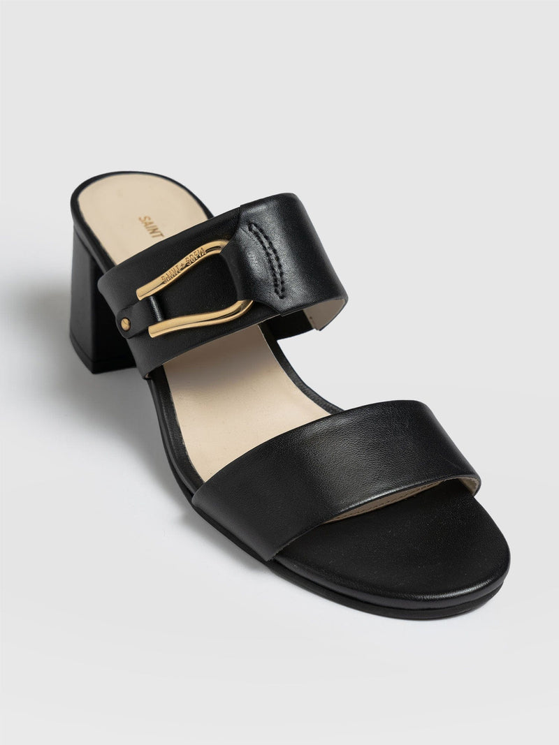 Maida Block Heeled Mules - Black