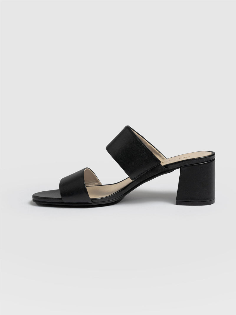 Maida Block Heeled Mules - Black