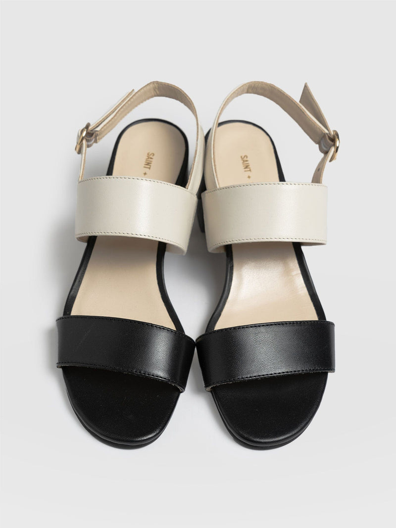 Maida Block Heeled Sandal - Cream & Black