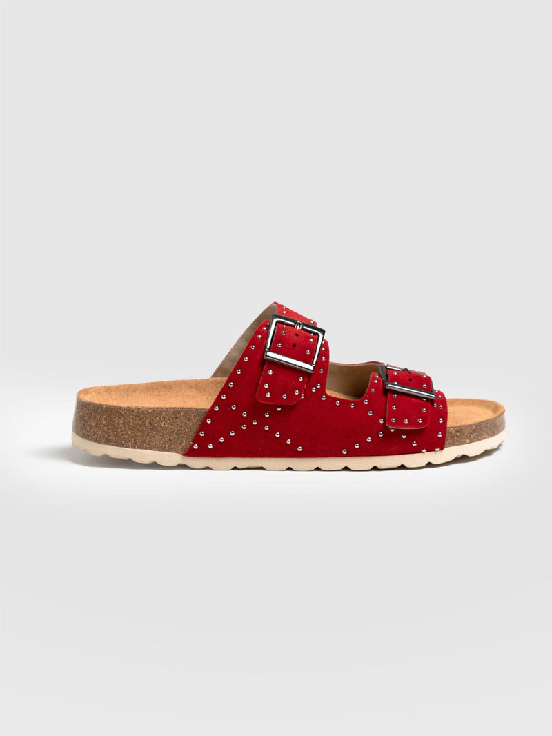 Studded Sutton Slides - Red