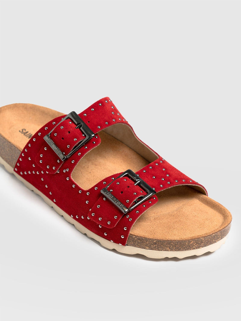 Studded Sutton Slides - Red