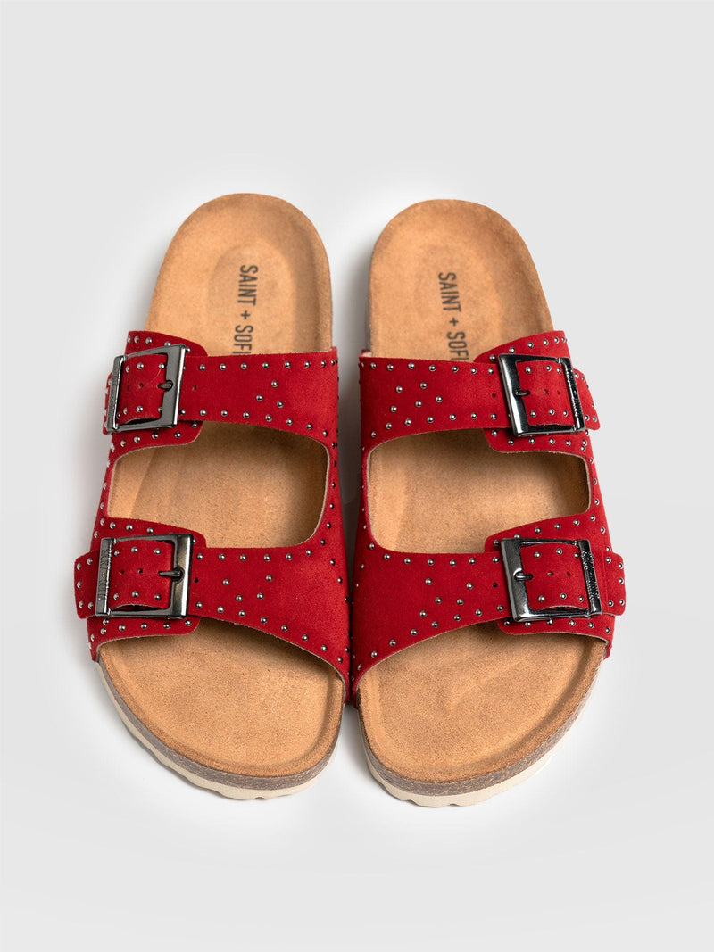 Studded Sutton Slides - Red