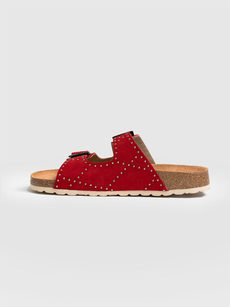 Studded Sutton Slides - Red