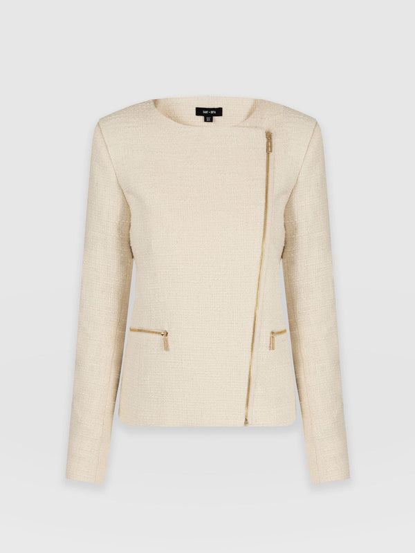 Sutton Asymmetric Jacket - Cream Bouclé