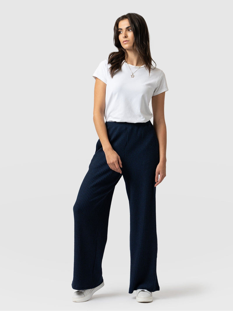 Victory Rib Wide Leg Pant - Navy